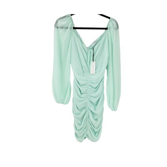 Flynn Skye Mint Green Ruched Mina Mini Dress Puff Sleeve Small NWT - Picture 6 of 12